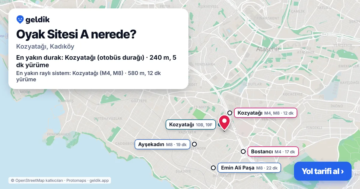 Oyak Sitesi A nerede: haritada konumu ve en yakın duraklar, yürüme süreleriyle