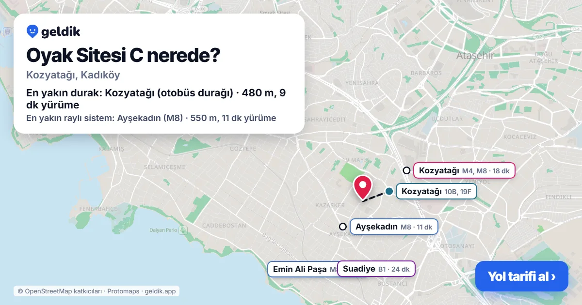 Where is Oyak Sitesi C: map with its location and the nearest stops, with walking times