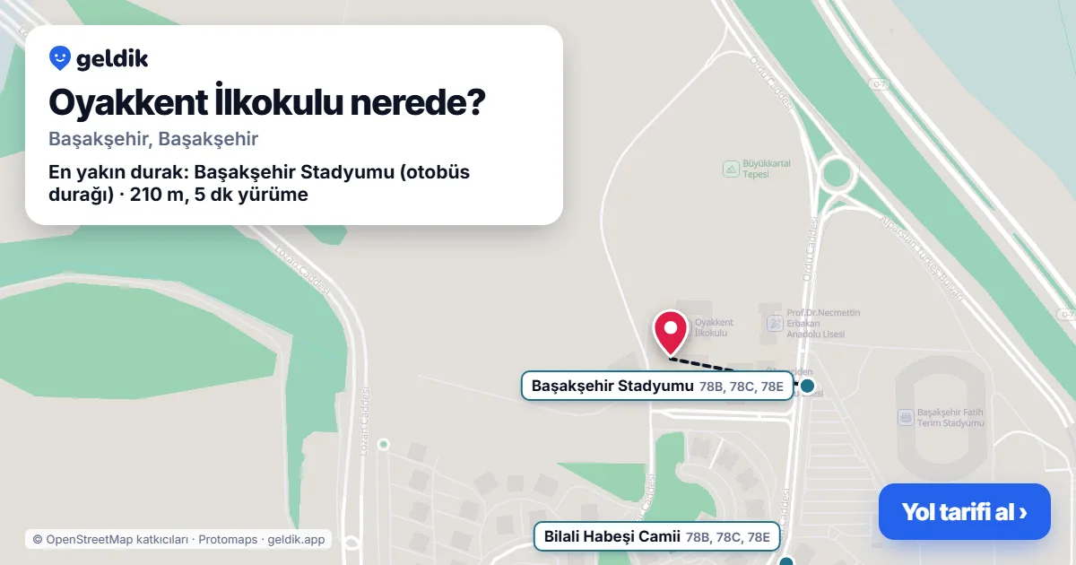 Oyakkent İlkokulu nerede: haritada konumu ve en yakın duraklar, yürüme süreleriyle