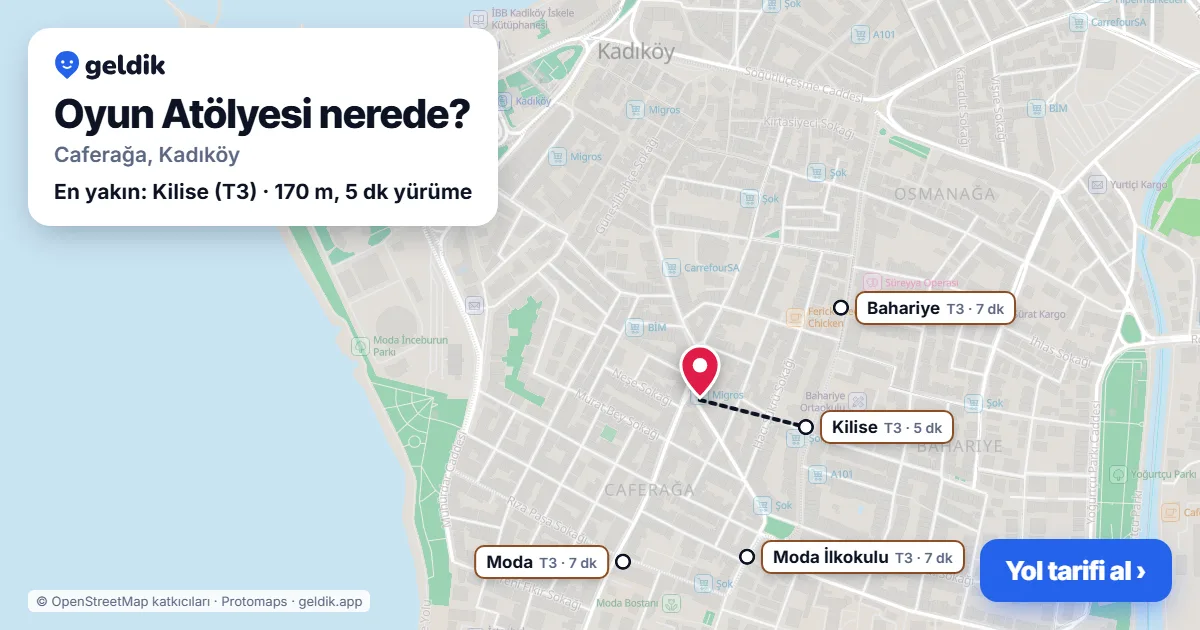 Where is Oyun Atölyesi: map with its location and the nearest stops, with walking times