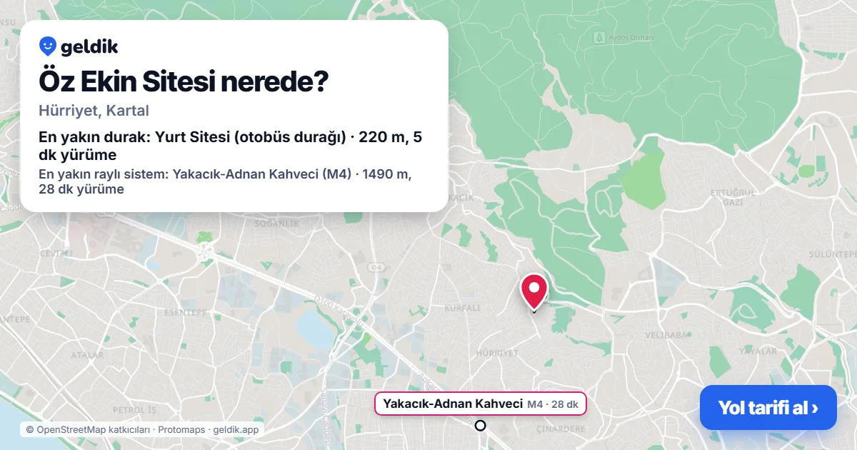 Öz Ekin Sitesi nerede: haritada konumu ve en yakın duraklar, yürüme süreleriyle