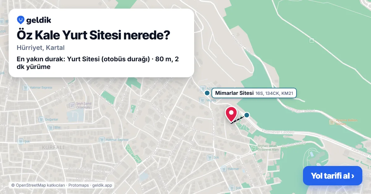 Where is Öz Kale Yurt Sitesi: map with its location and the nearest stops, with walking times
