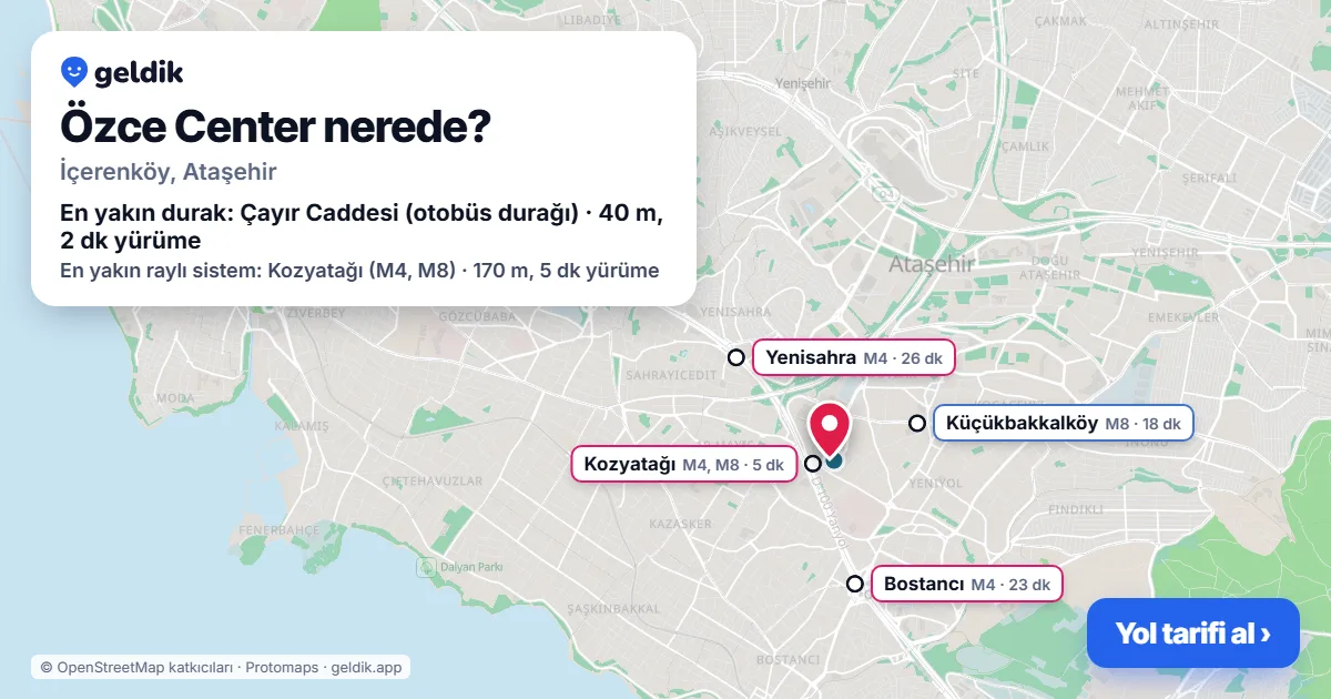 Özce Center nerede: haritada konumu ve en yakın duraklar, yürüme süreleriyle