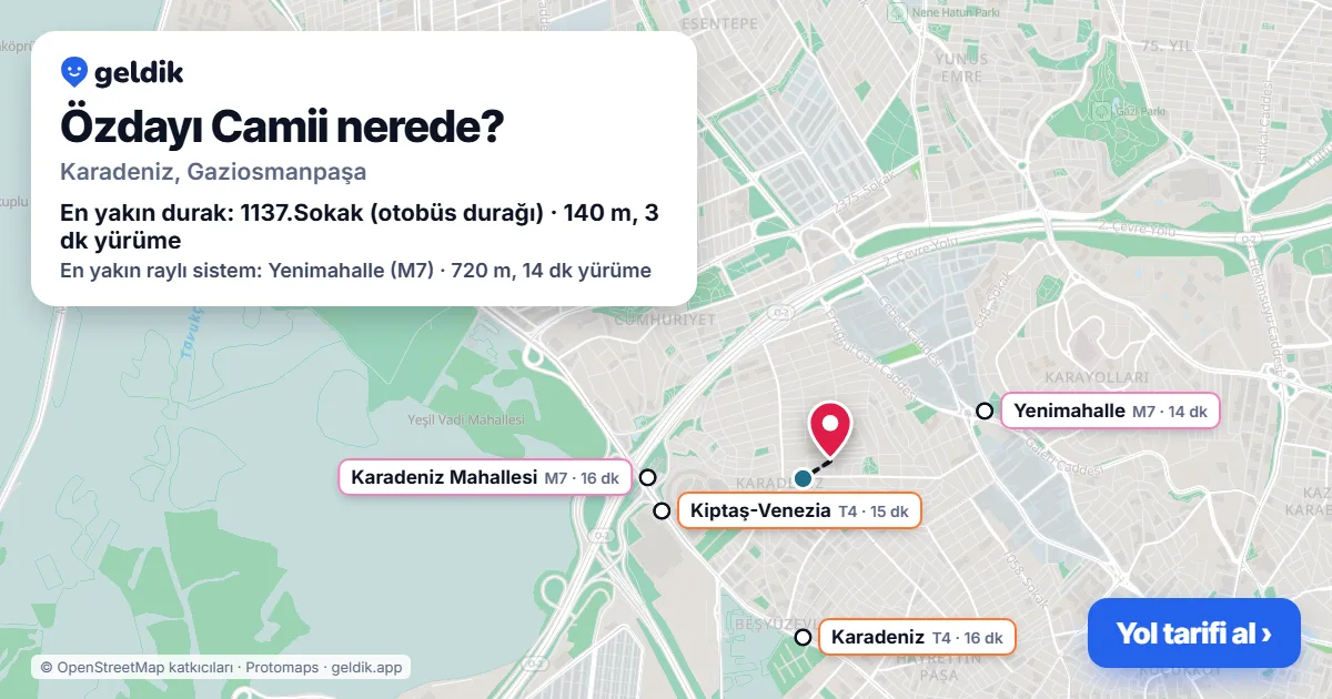 Where is Özdayı Camii: map with its location and the nearest stops, with walking times