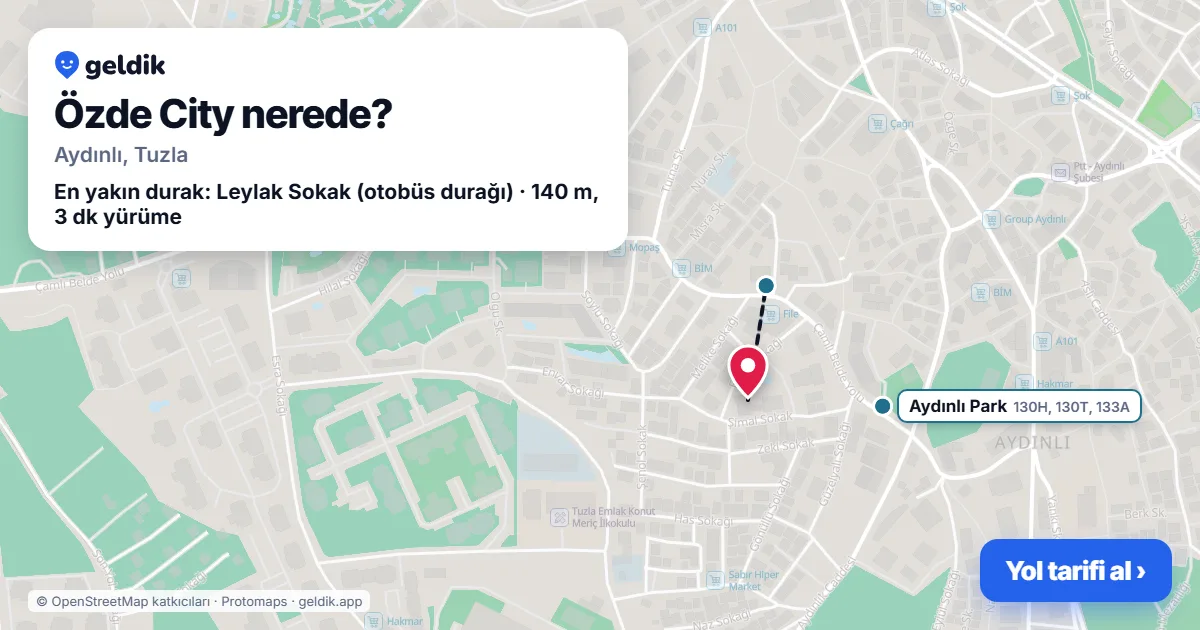 Where is Özde City: map with its location and the nearest stops, with walking times