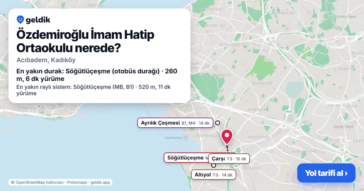 Özdemiroğlu İmam Hatip Ortaokulu nerede: haritada konumu ve en yakın duraklar, yürüme süreleriyle