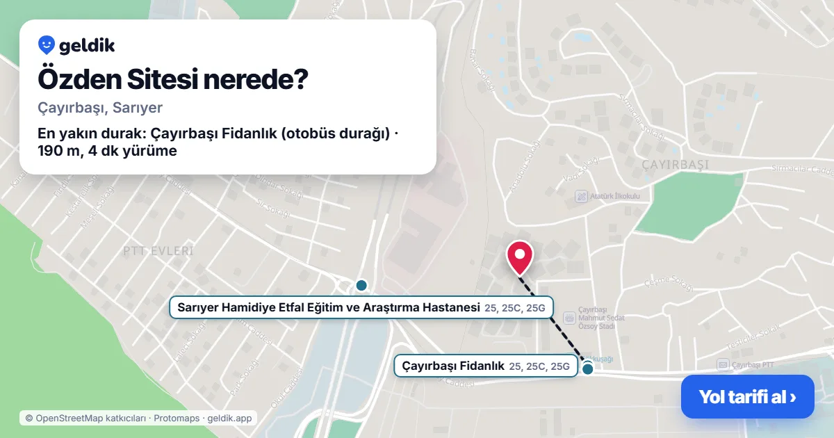 Özden Sitesi nerede: haritada konumu ve en yakın duraklar, yürüme süreleriyle