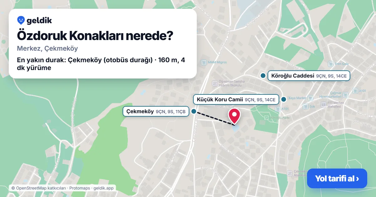 Özdoruk Konakları nerede: haritada konumu ve en yakın duraklar, yürüme süreleriyle