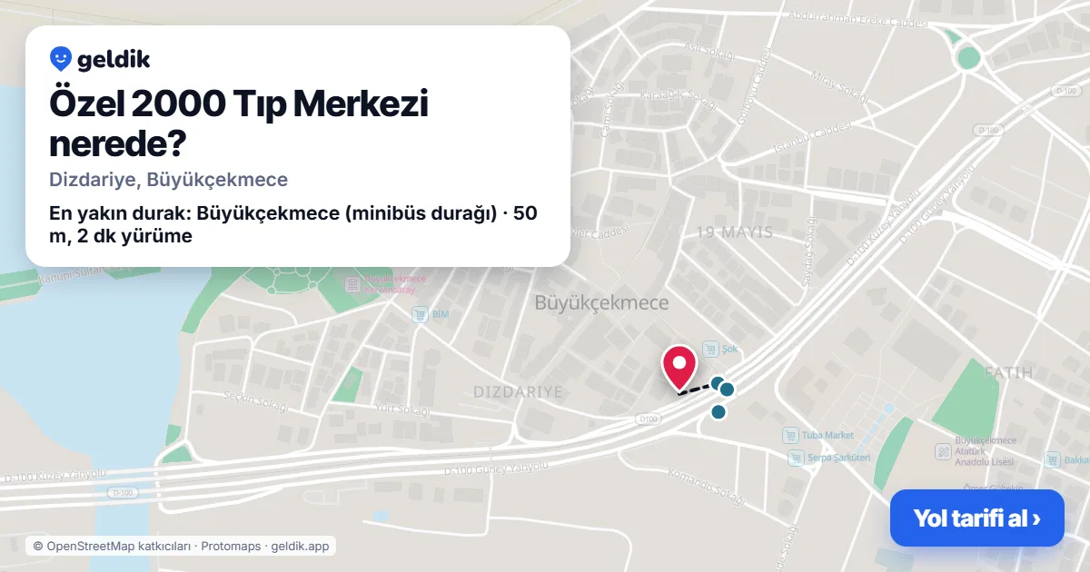 Özel 2000 Tıp Merkezi nerede: haritada konumu ve en yakın duraklar, yürüme süreleriyle