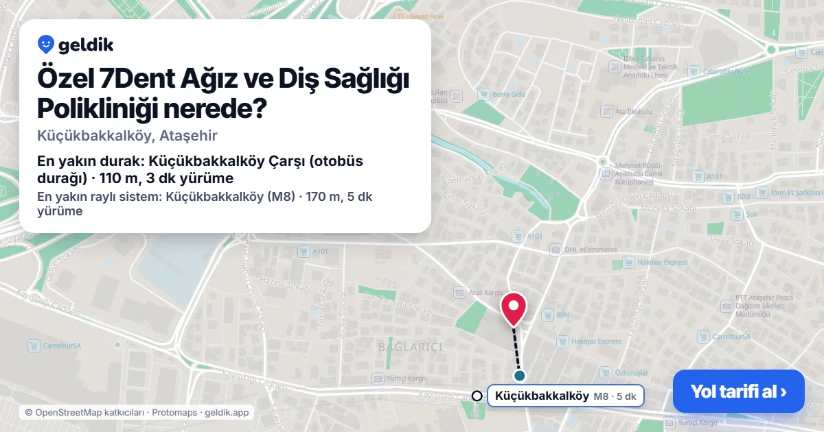 Özel 7Dent Ağız ve Diş Sağlığı Polikliniği nerede: haritada konumu ve en yakın duraklar, yürüme süreleriyle