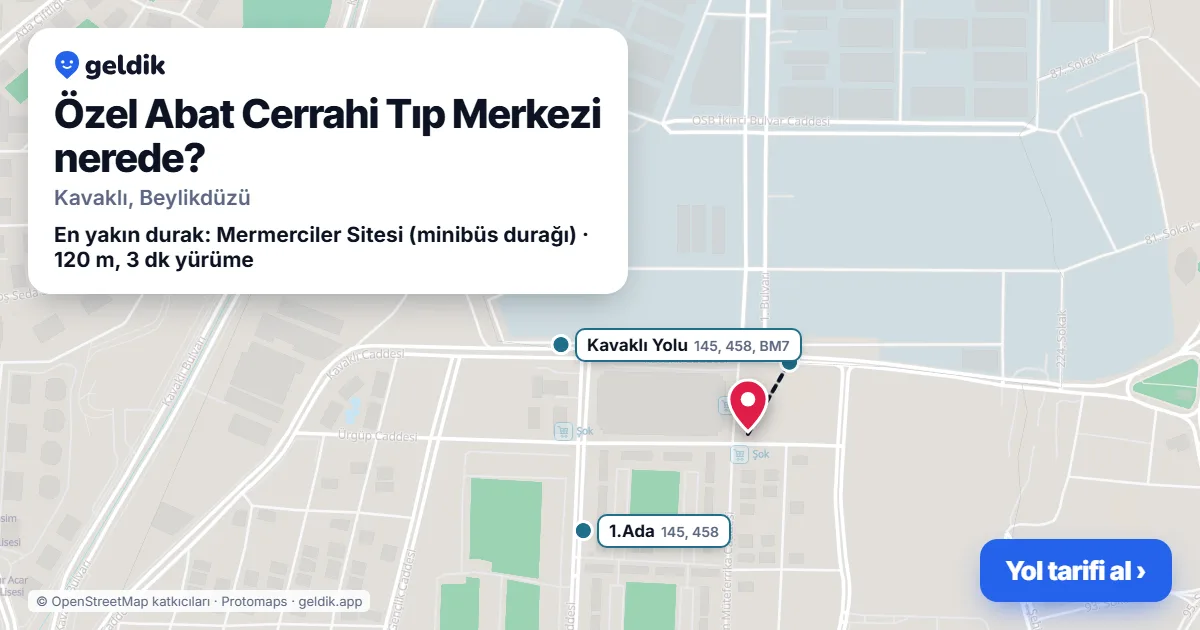 Özel Abat Cerrahi Tıp Merkezi nerede: haritada konumu ve en yakın duraklar, yürüme süreleriyle
