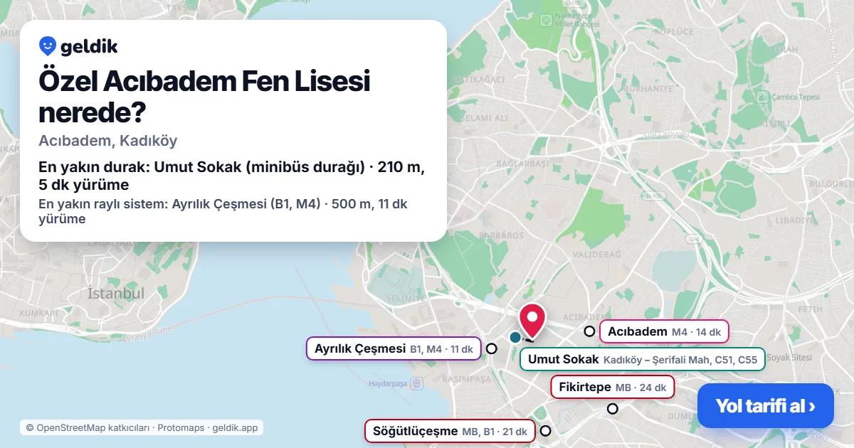Where is Özel Acıbadem Fen Lisesi: map with its location and the nearest stops, with walking times