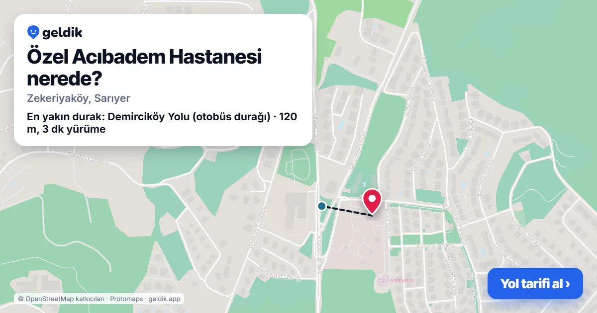 Özel Acıbadem Hastanesi nerede: haritada konumu ve en yakın duraklar, yürüme süreleriyle
