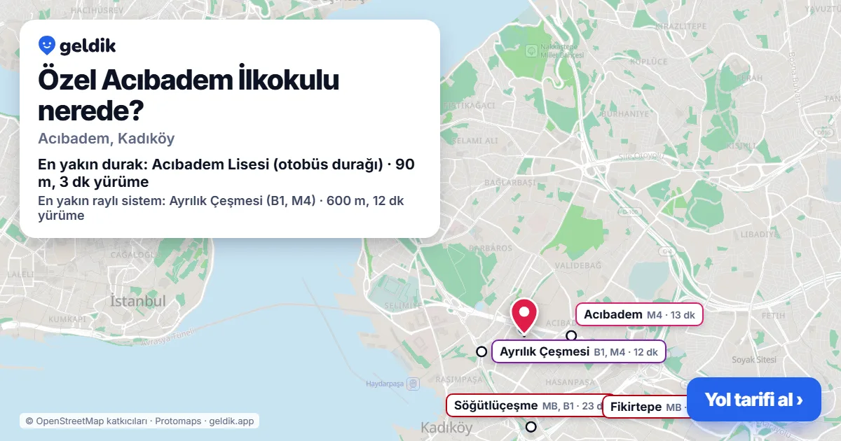 Özel Acıbadem İlkokulu nerede: haritada konumu ve en yakın duraklar, yürüme süreleriyle