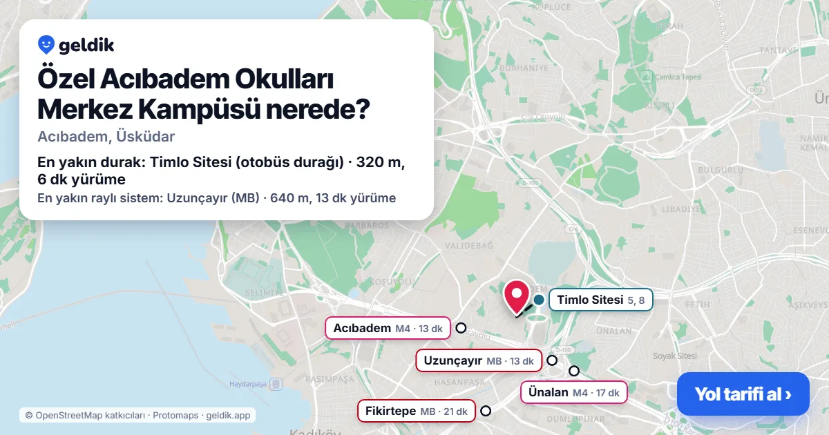 Where is Özel Acıbadem Okulları Merkez Kampüsü: map with its location and the nearest stops, with walking times