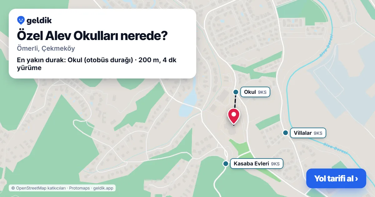 Özel Alev Okulları nerede: haritada konumu ve en yakın duraklar, yürüme süreleriyle