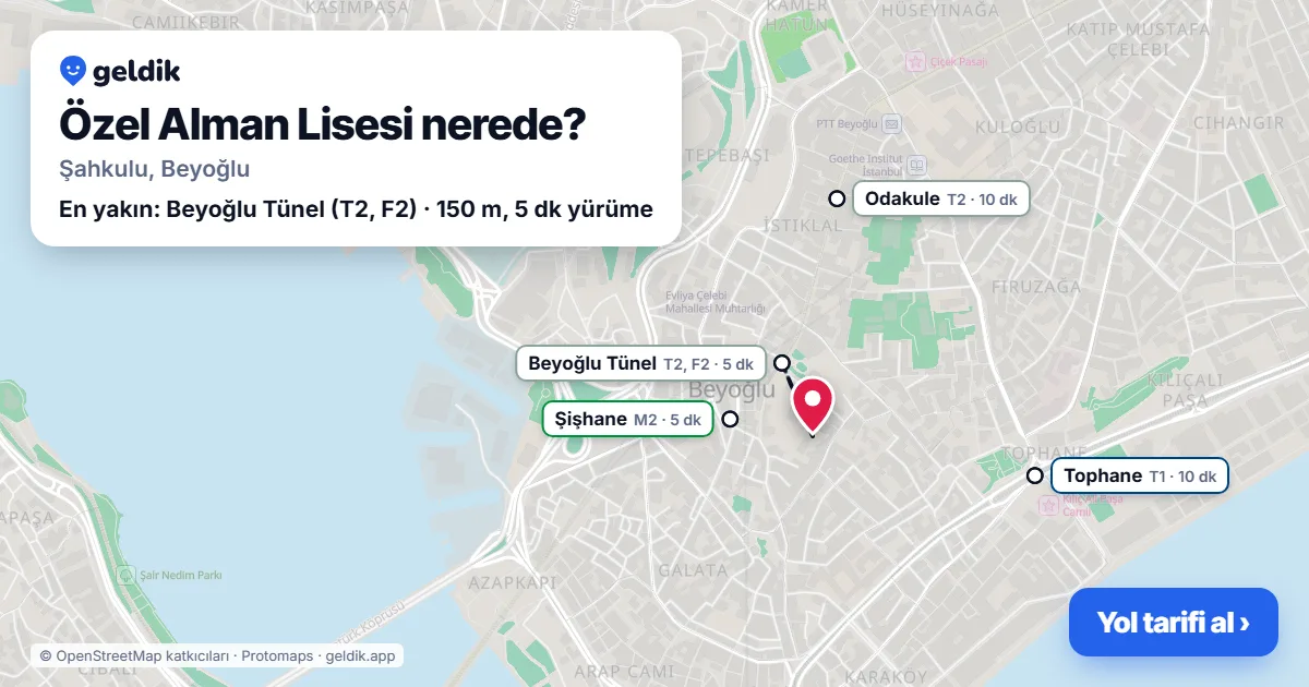 Özel Alman Lisesi nerede: haritada konumu ve en yakın duraklar, yürüme süreleriyle