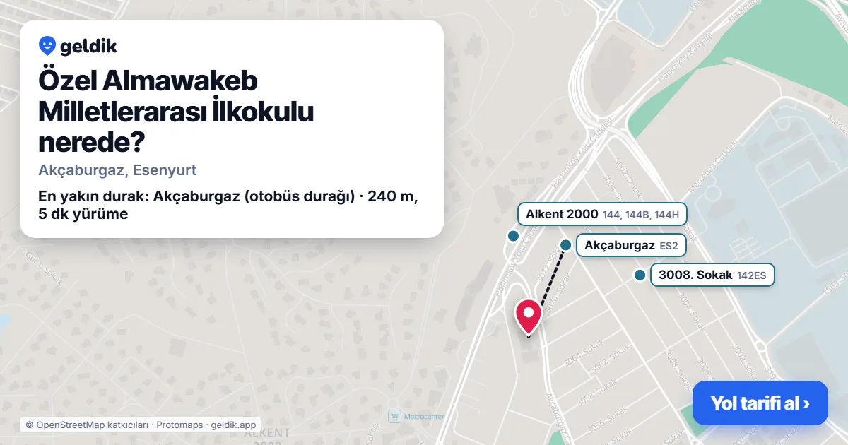 Özel Almawakeb Milletlerarası İlkokulu nerede: haritada konumu ve en yakın duraklar, yürüme süreleriyle