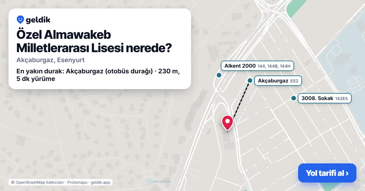 Özel Almawakeb Milletlerarası Lisesi nerede: haritada konumu ve en yakın duraklar, yürüme süreleriyle