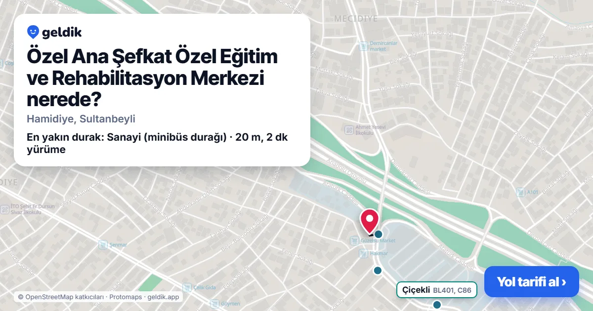 Özel Ana Şefkat Özel Eğitim ve Rehabilitasyon Merkezi nerede: haritada konumu ve en yakın duraklar, yürüme süreleriyle