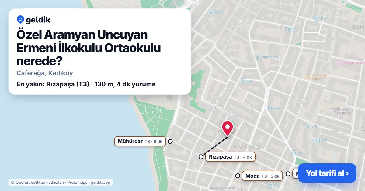 Özel Aramyan Uncuyan Ermeni İlkokulu Ortaokulu nerede: haritada konumu ve en yakın duraklar, yürüme süreleriyle