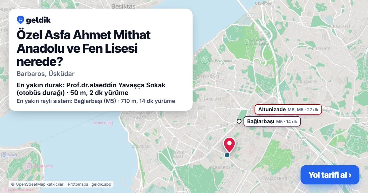 Özel Asfa Ahmet Mithat Anadolu ve Fen Lisesi nerede: haritada konumu ve en yakın duraklar, yürüme süreleriyle