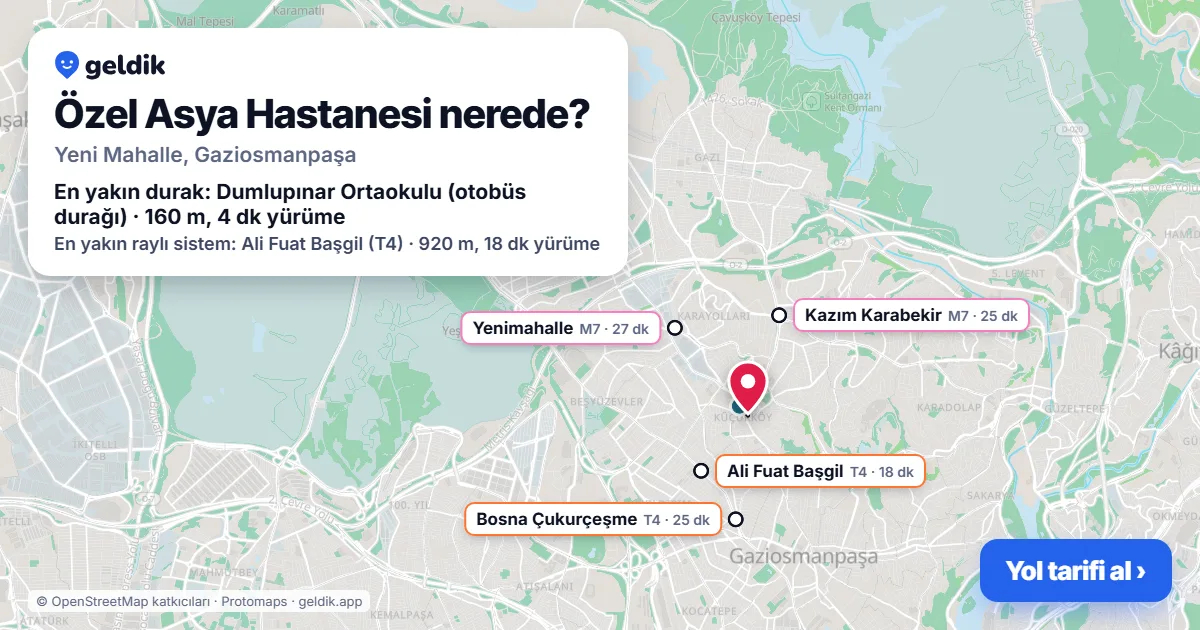 Özel Asya Hastanesi nerede: haritada konumu ve en yakın duraklar, yürüme süreleriyle