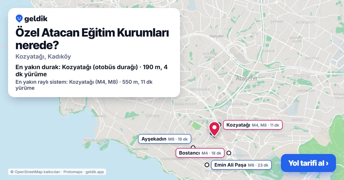 Özel Atacan Eğitim Kurumları nerede: haritada konumu ve en yakın duraklar, yürüme süreleriyle