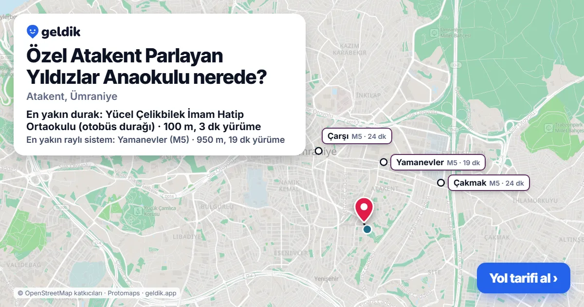 Özel Atakent Parlayan Yıldızlar Anaokulu nerede: haritada konumu ve en yakın duraklar, yürüme süreleriyle