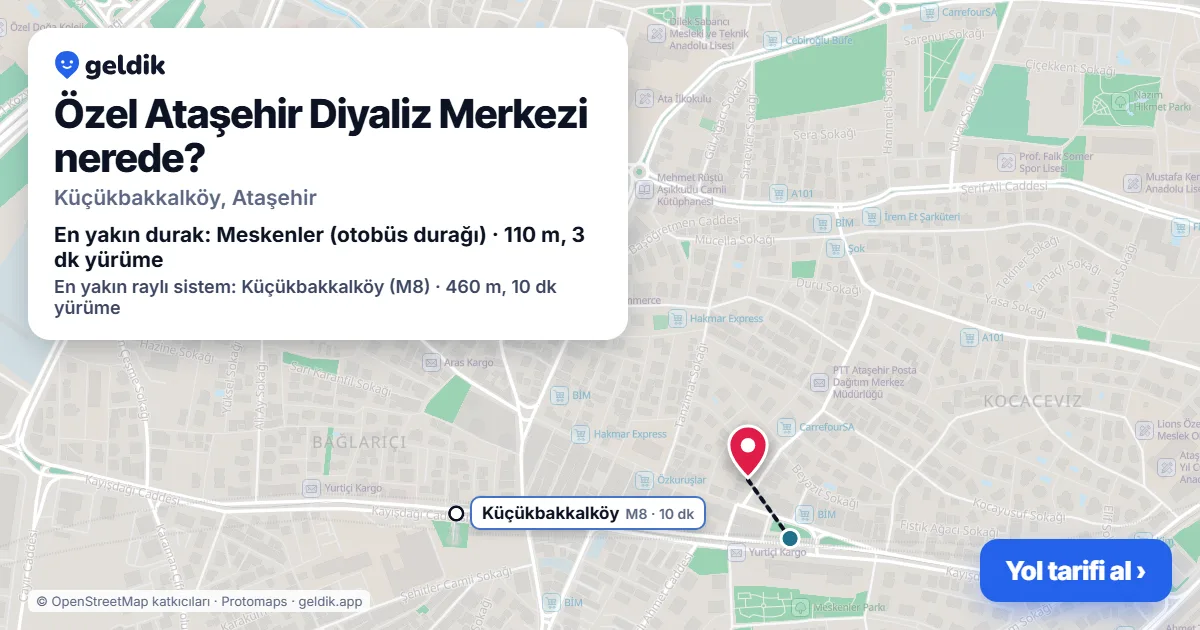 Özel Ataşehir Diyaliz Merkezi nerede: haritada konumu ve en yakın duraklar, yürüme süreleriyle