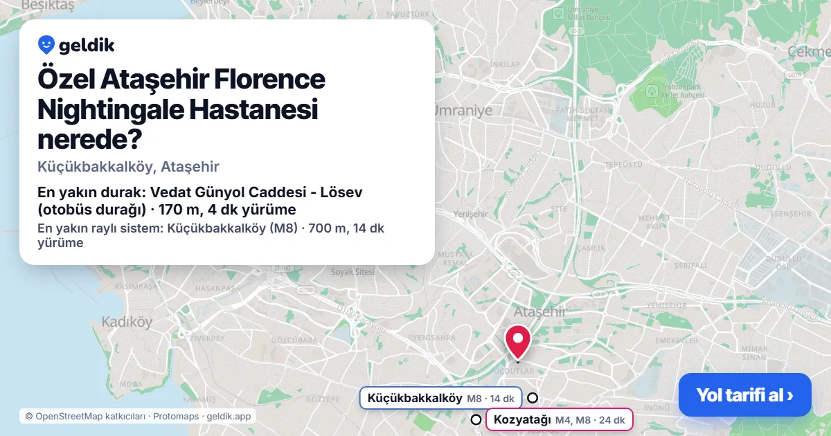 Where is Özel Ataşehir Florence Nightingale Hastanesi: map with its location and the nearest stops, with walking times