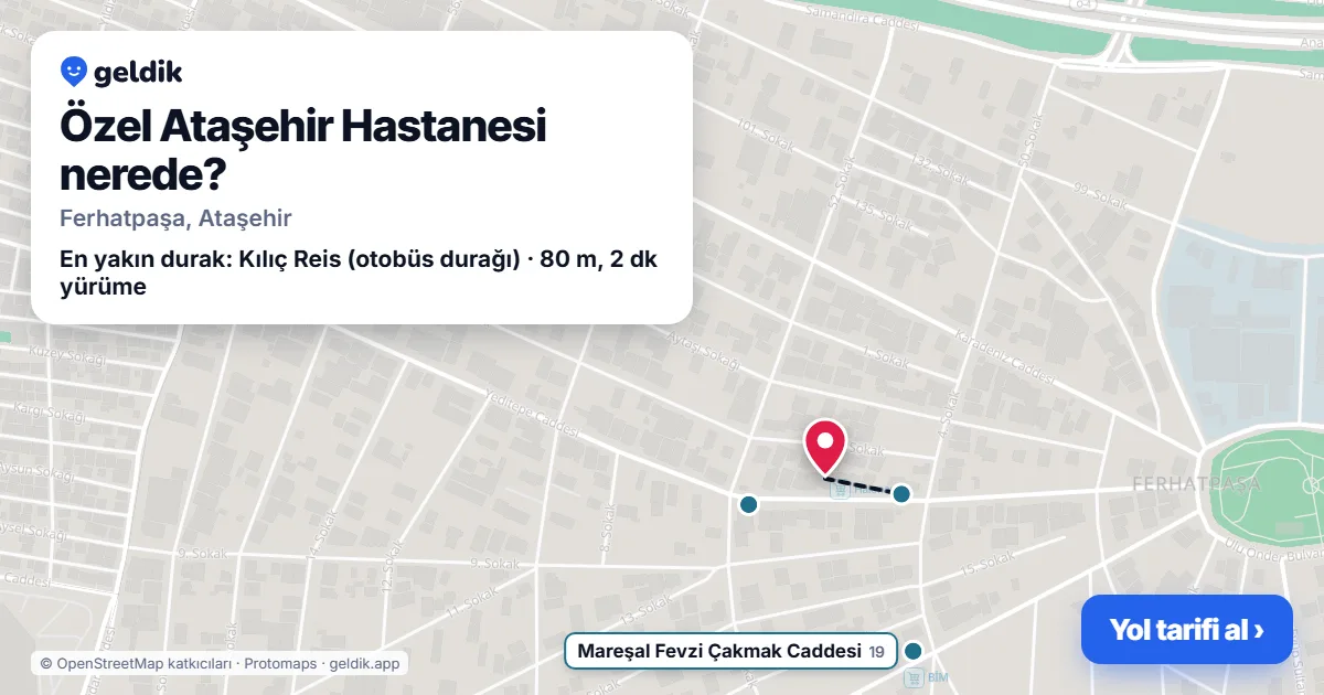Özel Ataşehir Hastanesi nerede: haritada konumu ve en yakın duraklar, yürüme süreleriyle