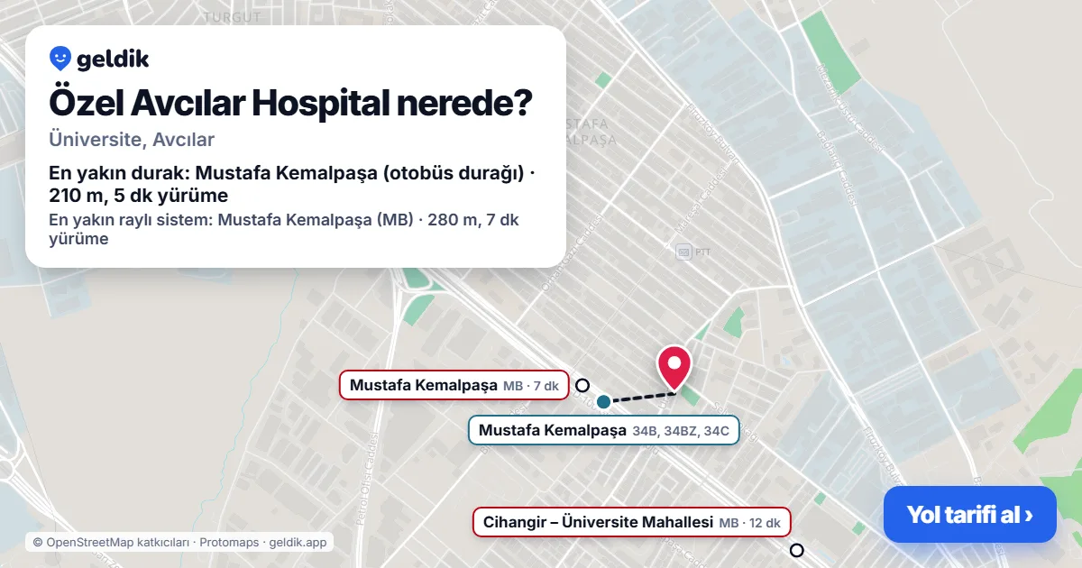 Where is Özel Avcılar Hospital: map with its location and the nearest stops, with walking times