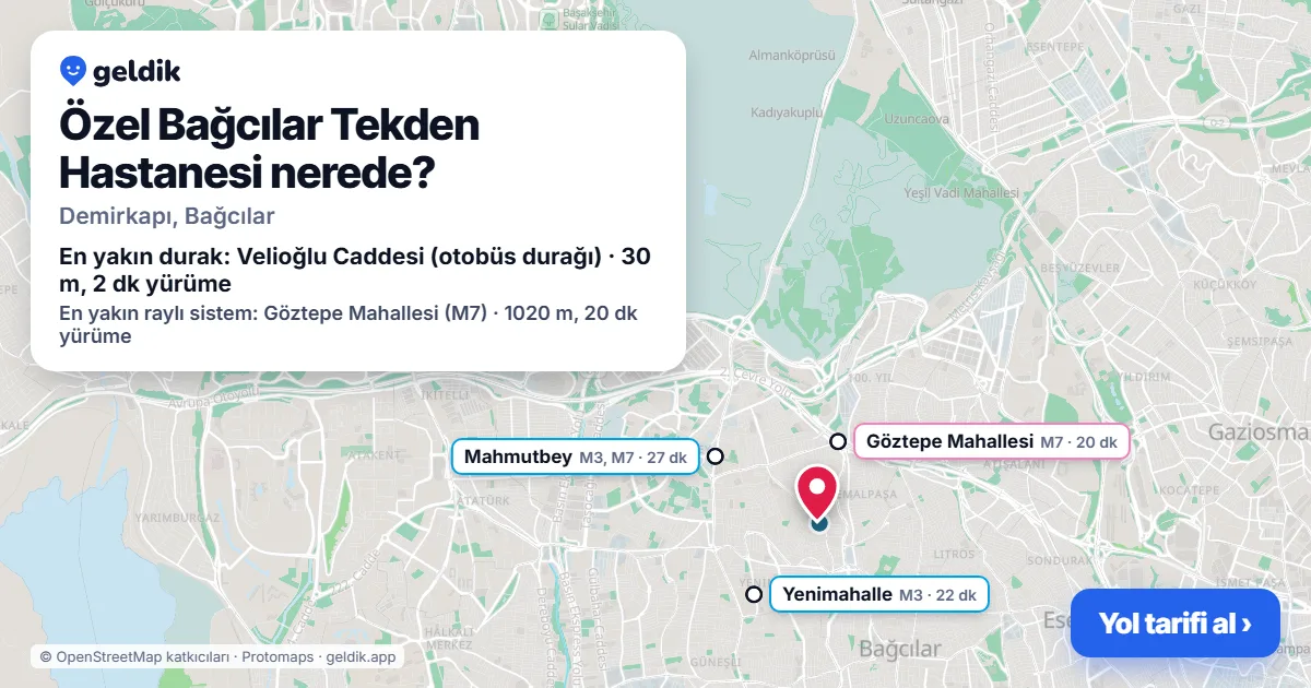 Where is Özel Bağcılar Tekden Hastanesi: map with its location and the nearest stops, with walking times
