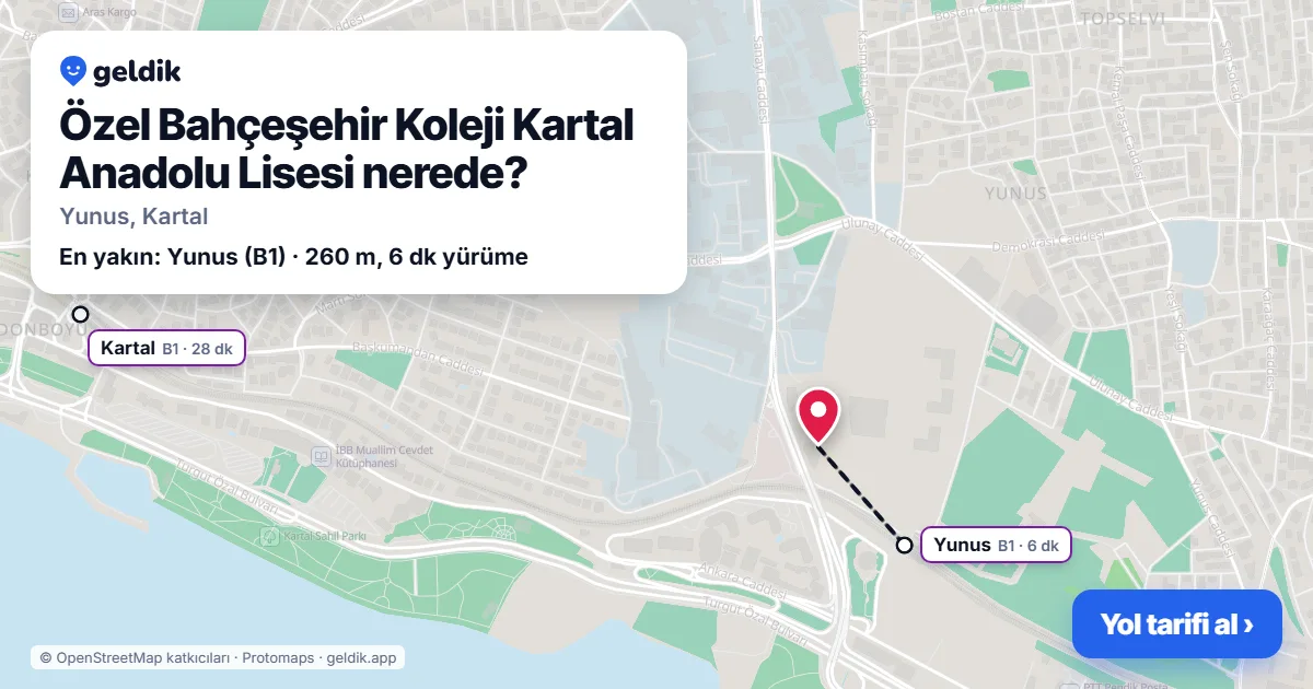 Özel Bahçeşehir Koleji Kartal Anadolu Lisesi nerede: haritada konumu ve en yakın duraklar, yürüme süreleriyle