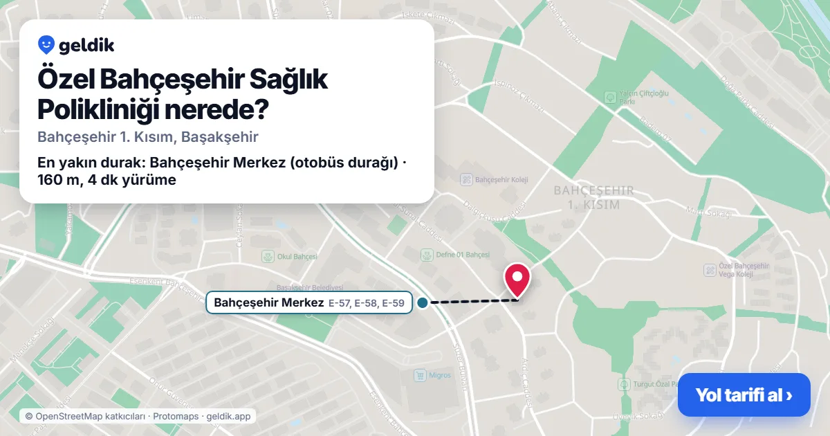 Özel Bahçeşehir Sağlık Polikliniği nerede: haritada konumu ve en yakın duraklar, yürüme süreleriyle