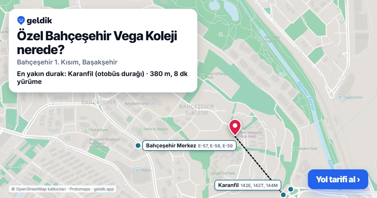 Where is Özel Bahçeşehir Vega Koleji: map with its location and the nearest stops, with walking times