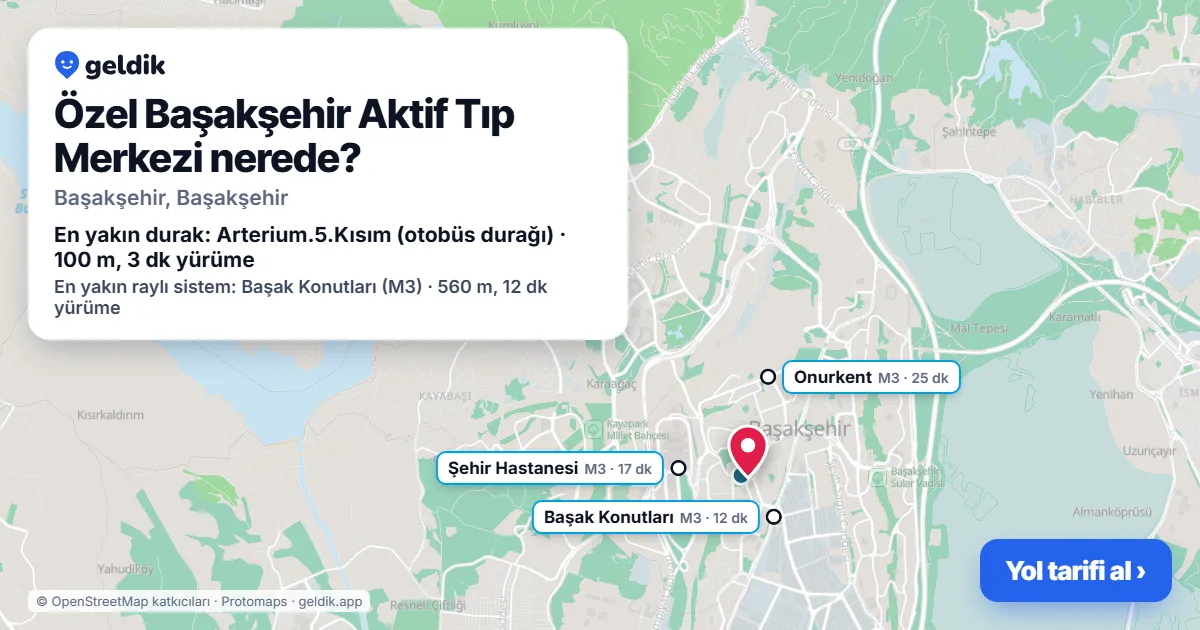 Özel Başakşehir Aktif Tıp Merkezi nerede: haritada konumu ve en yakın duraklar, yürüme süreleriyle