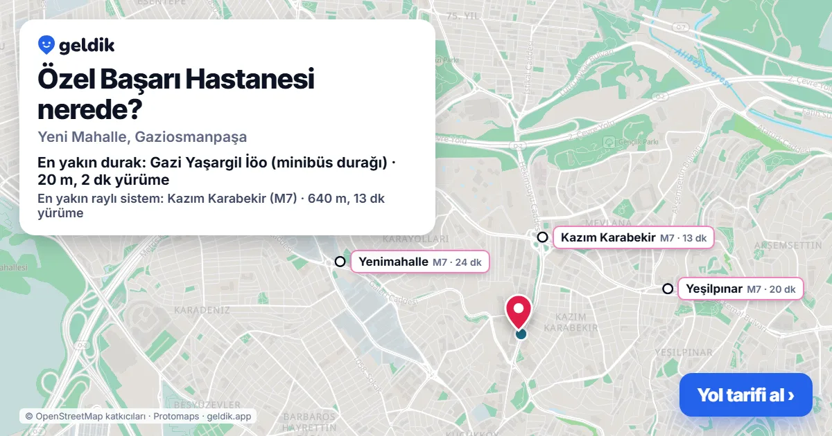 Özel Başarı Hastanesi nerede: haritada konumu ve en yakın duraklar, yürüme süreleriyle