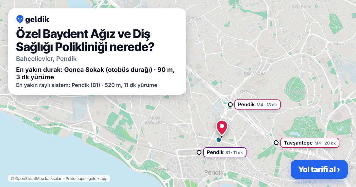 Where is Özel Baydent Ağız ve Diş Sağlığı Polikliniği: map with its location and the nearest stops, with walking times