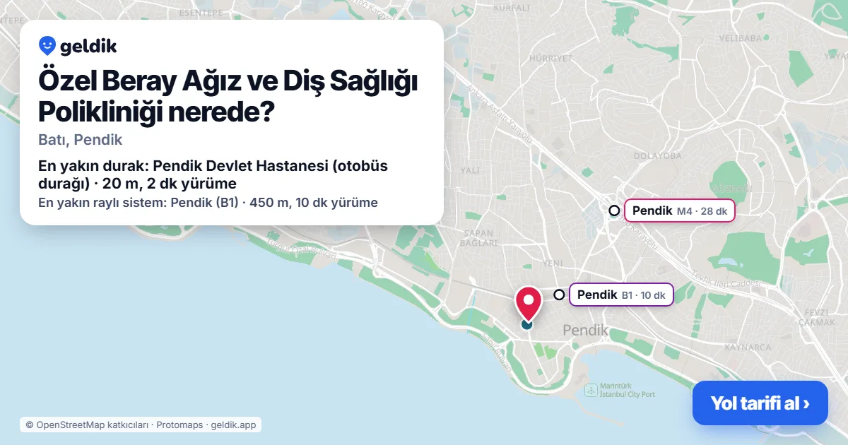 Özel Beray Ağız ve Diş Sağlığı Polikliniği nerede: haritada konumu ve en yakın duraklar, yürüme süreleriyle