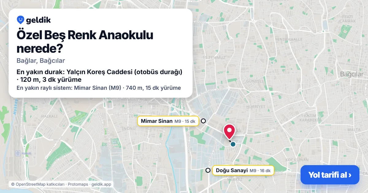Özel Beş Renk Anaokulu nerede: haritada konumu ve en yakın duraklar, yürüme süreleriyle