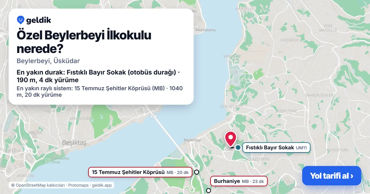 Özel Beylerbeyi İlkokulu nerede: haritada konumu ve en yakın duraklar, yürüme süreleriyle