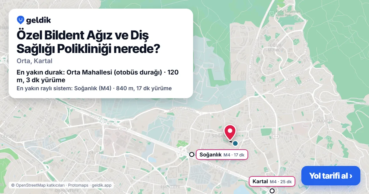 Özel Bildent Ağız ve Diş Sağlığı Polikliniği nerede: haritada konumu ve en yakın duraklar, yürüme süreleriyle