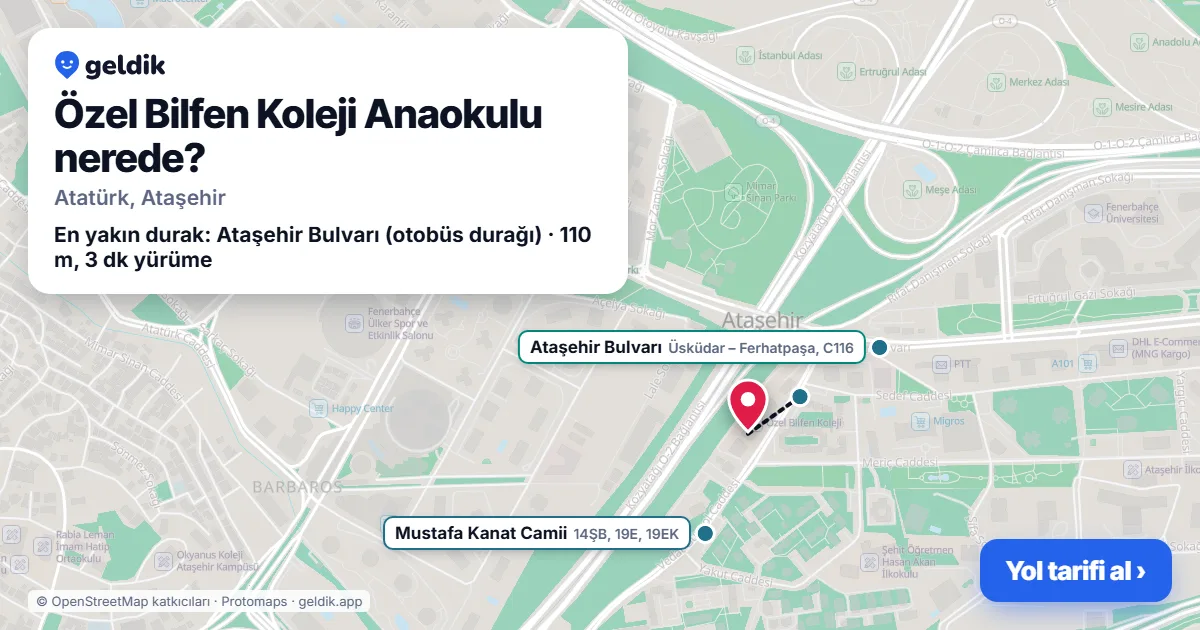 Özel Bilfen Koleji Anaokulu nerede: haritada konumu ve en yakın duraklar, yürüme süreleriyle