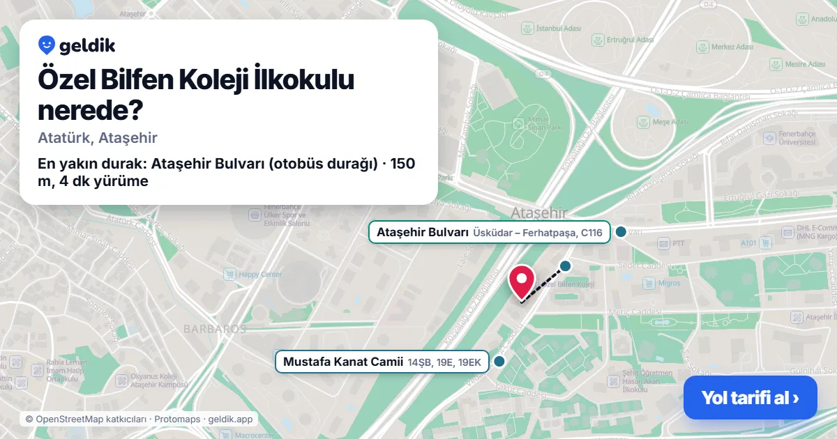 Özel Bilfen Koleji İlkokulu nerede: haritada konumu ve en yakın duraklar, yürüme süreleriyle