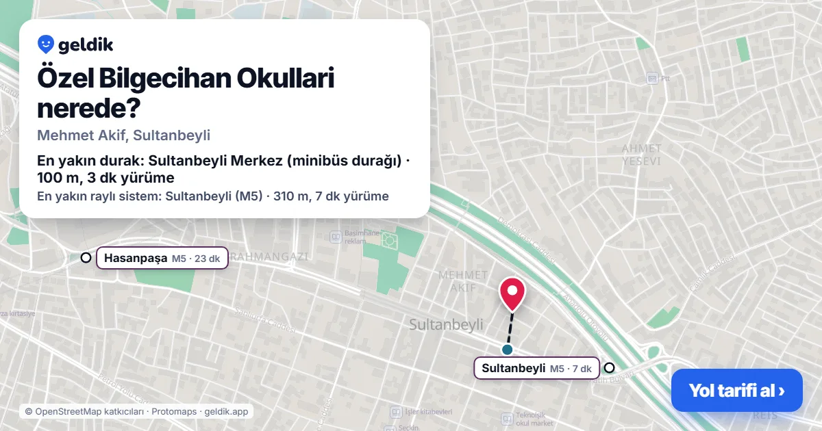 Özel Bilgecihan Okullari nerede: haritada konumu ve en yakın duraklar, yürüme süreleriyle