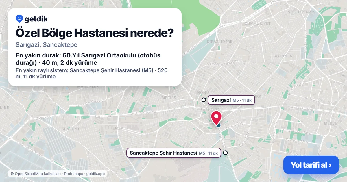 Özel Bölge Hastanesi nerede: haritada konumu ve en yakın duraklar, yürüme süreleriyle