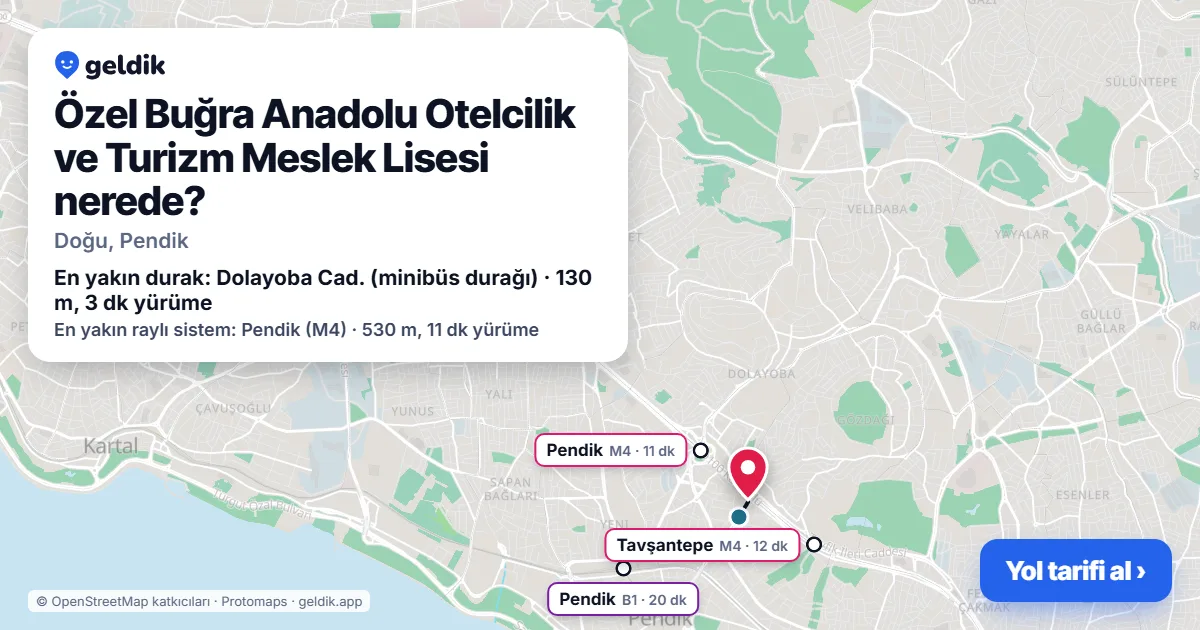 Özel Buğra Anadolu Otelcilik ve Turizm Meslek Lisesi nerede: haritada konumu ve en yakın duraklar, yürüme süreleriyle