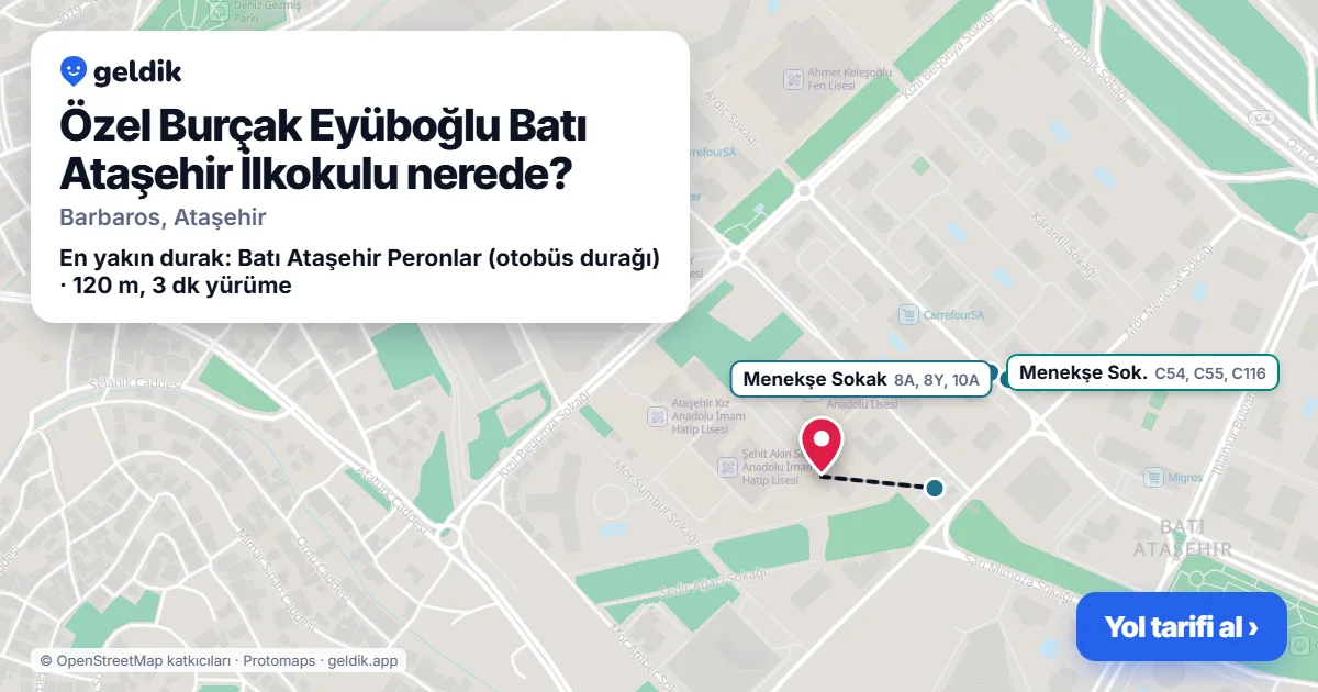 Özel Burçak Eyüboğlu Batı Ataşehir İlkokulu nerede: haritada konumu ve en yakın duraklar, yürüme süreleriyle